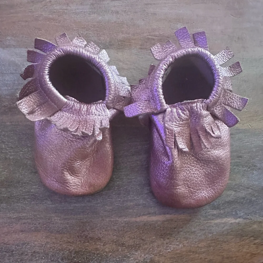 Teeny Toes Toddler Girls Pink Metallic Leather Moccasins